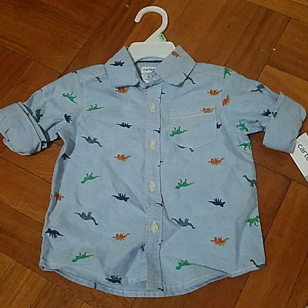 Boys 18M dinosaur print denim button down